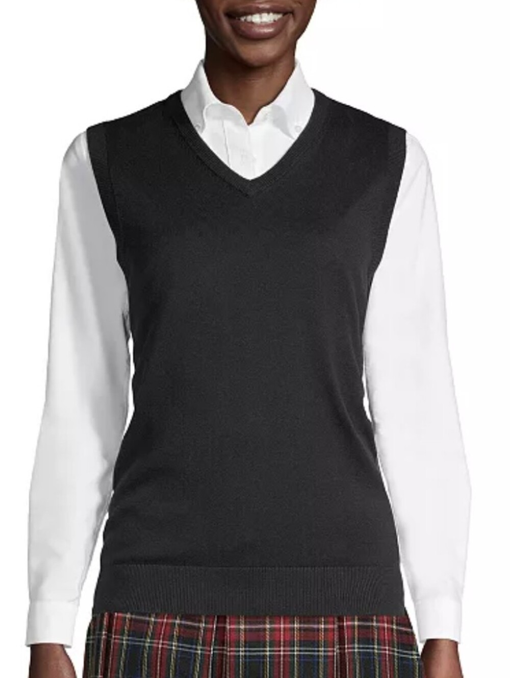 Lands' End Womens Black V-Neck Sweater Vest Size L NWOT